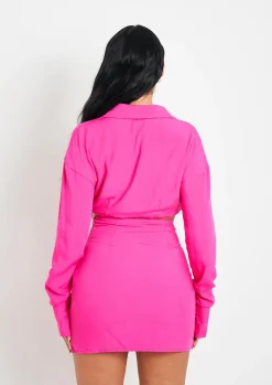 Chaya Pink Linen Twist Front Cropped Shirt^Missy Empire Hot