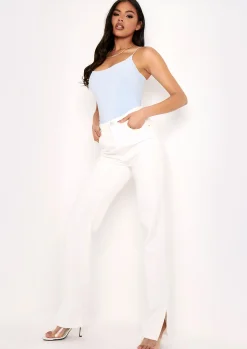 Chi Pastel Blue Slinky Double Thickness Strappy Bodysuit^Missy Empire Discount