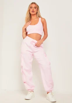 Store Chloe Baby Pink Cropped Cargo Tracksuit Set Women Tracksuits