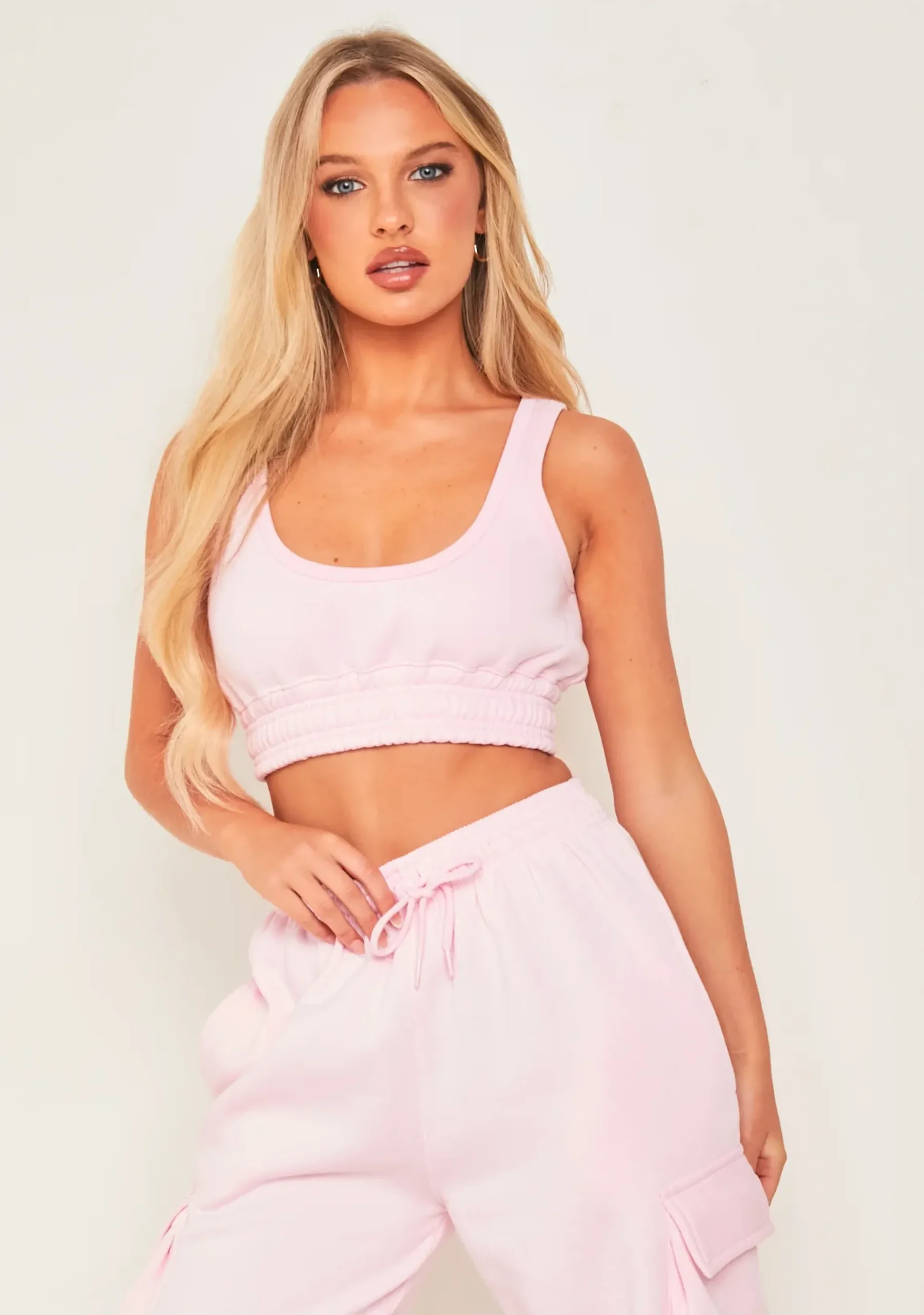 Store Chloe Baby Pink Cropped Cargo Tracksuit Set Women Tracksuits