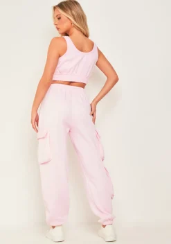 Store Chloe Baby Pink Cropped Cargo Tracksuit Set Women Tracksuits