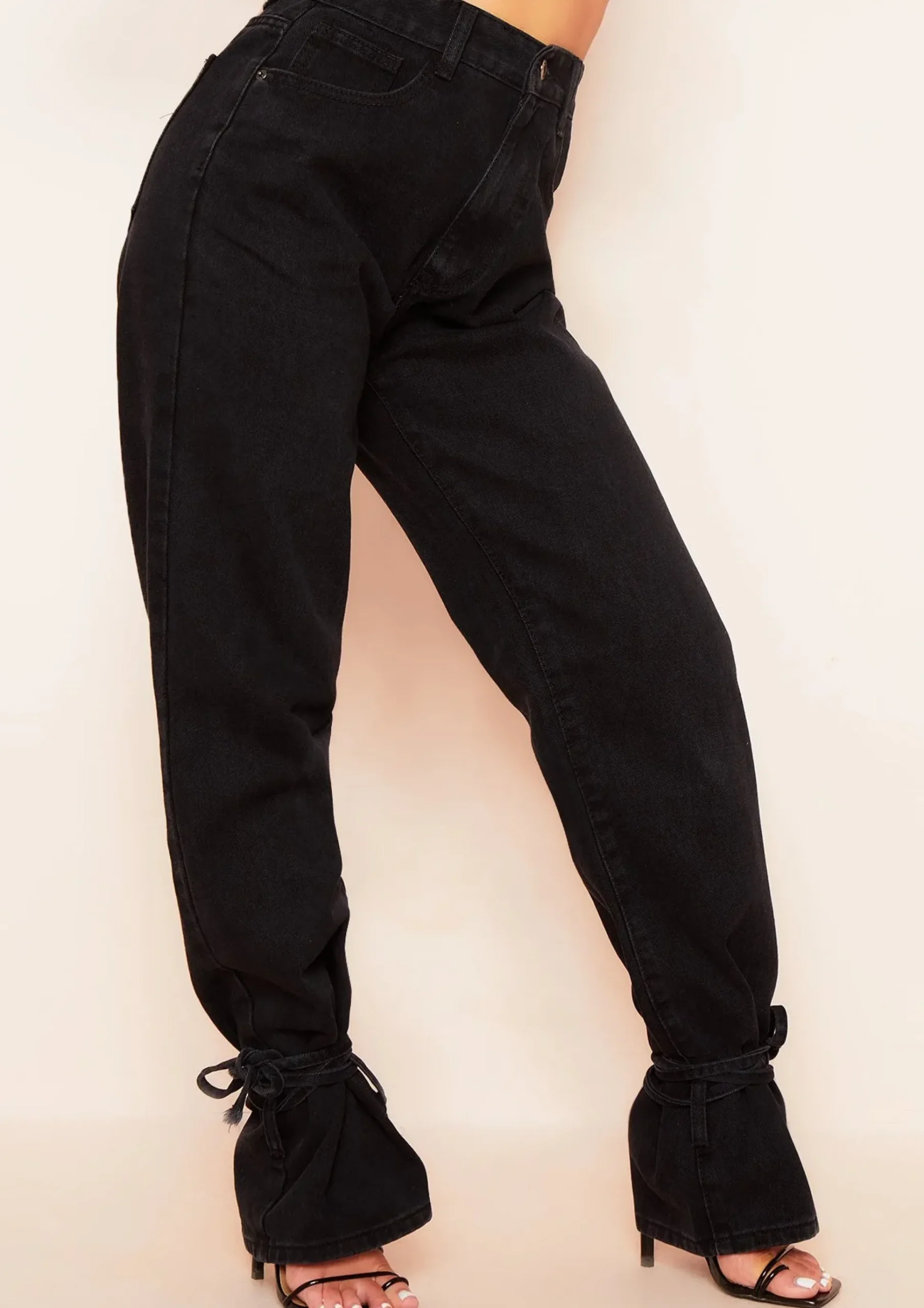 Cici Black Denim Dark Wash Tie Hem Straight Leg Jeans^Missy Empire Best Sale