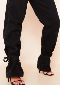 Cici Black Denim Dark Wash Tie Hem Straight Leg Jeans^Missy Empire Best Sale