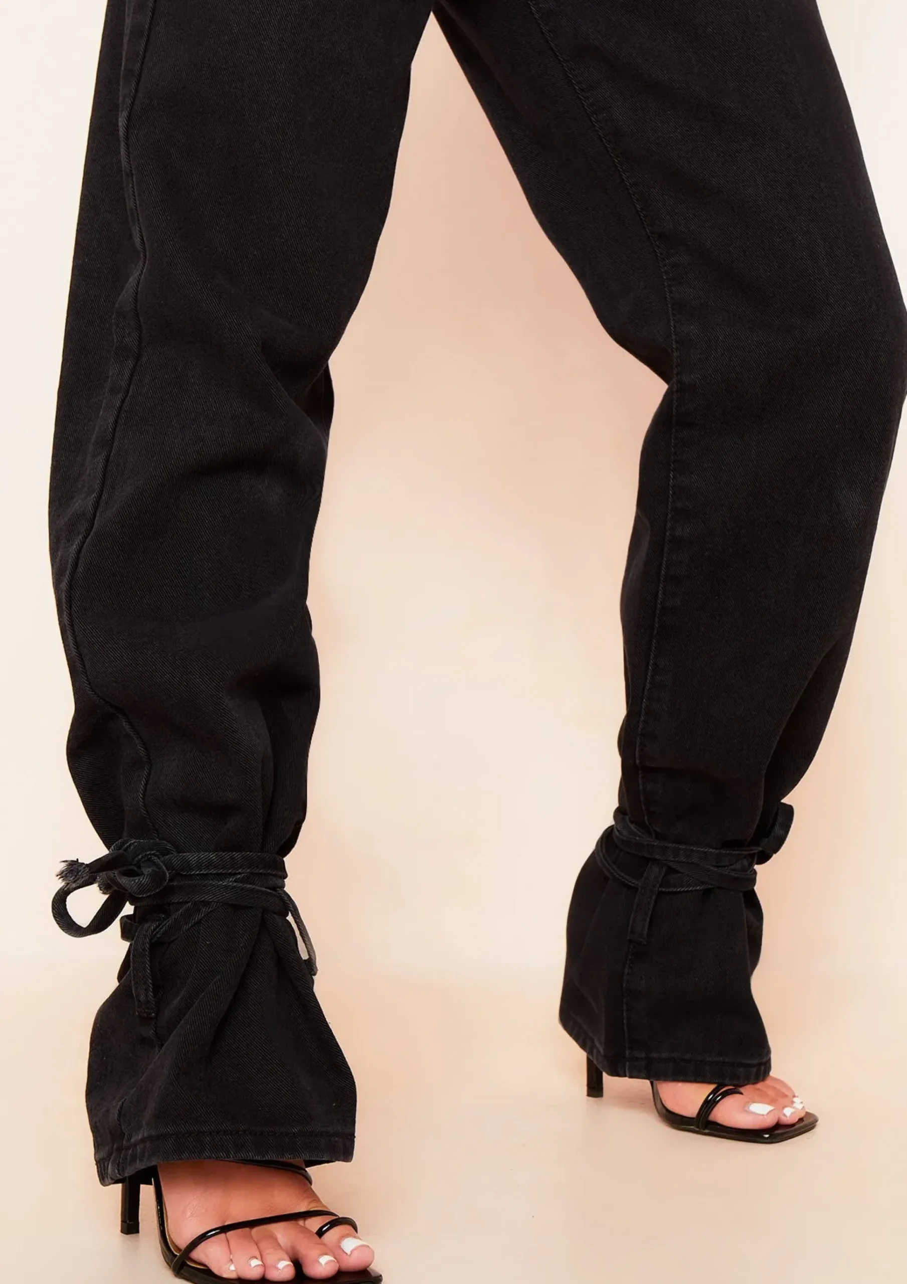 Cici Black Denim Dark Wash Tie Hem Straight Leg Jeans^Missy Empire Best Sale