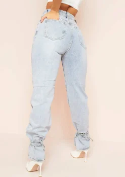 Cici Denim Light Wash Tie Hem Straight Leg Jeans^Missy Empire Clearance