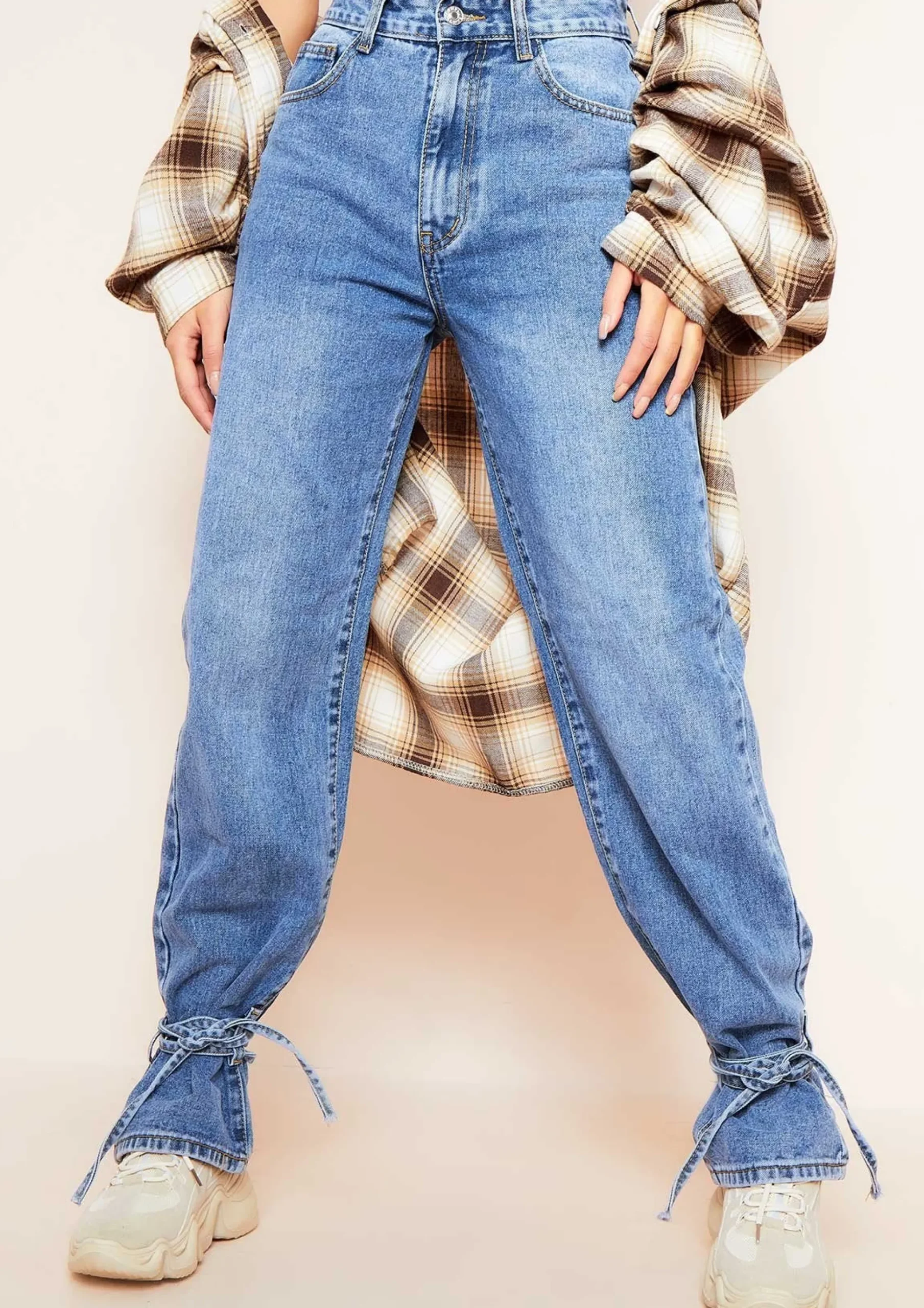 Cici Denim Mid Wash Tie Hem Straight Leg Jeans^Missy Empire Store