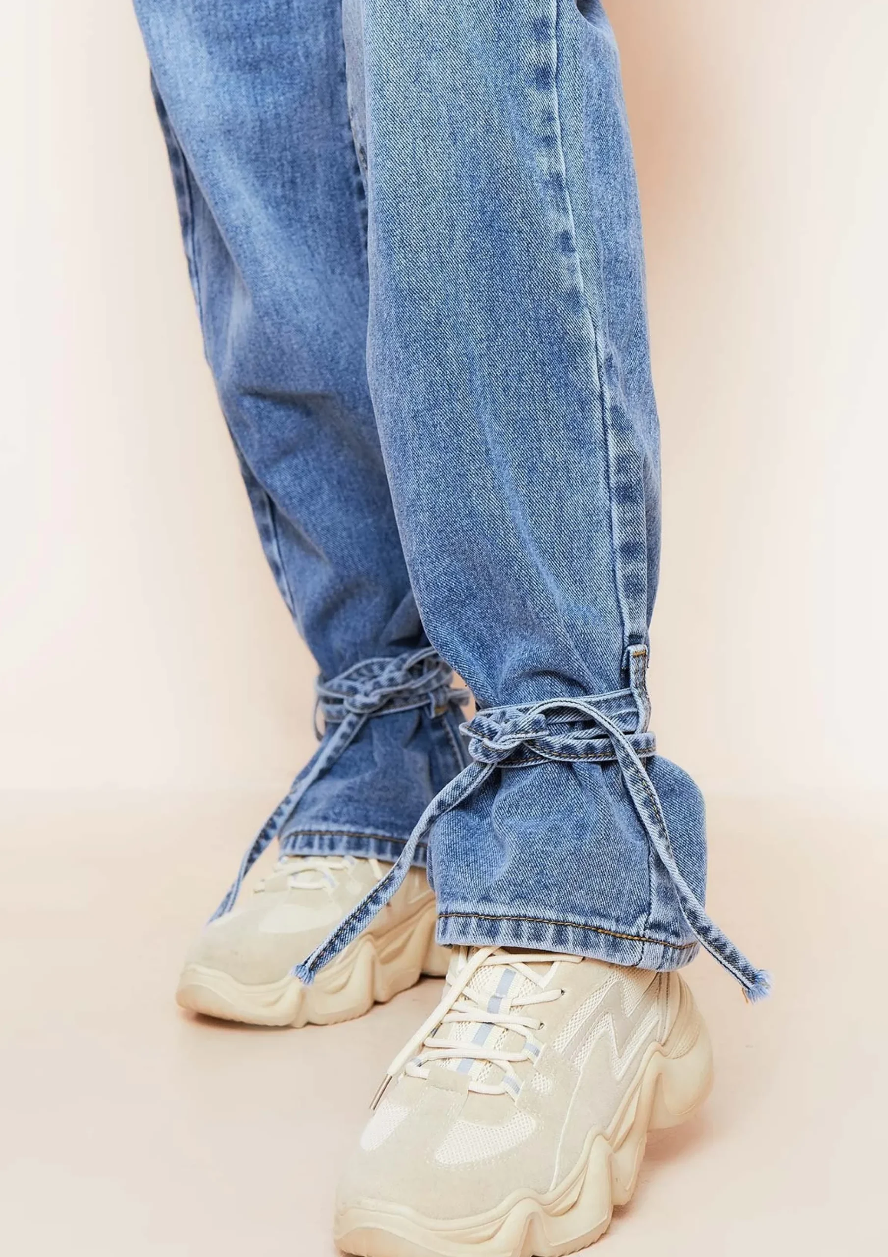 Cici Denim Mid Wash Tie Hem Straight Leg Jeans^Missy Empire Store