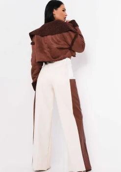 Cindy Chocolate Cropped Zipped Borg Coat^Missy Empire Fashion