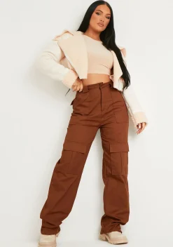 Cindy Cream Cropped Zipped Borg Coat^Missy Empire Hot