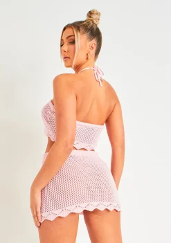 Cindy Pink Crochet Knit Bandeau Top^Missy Empire New