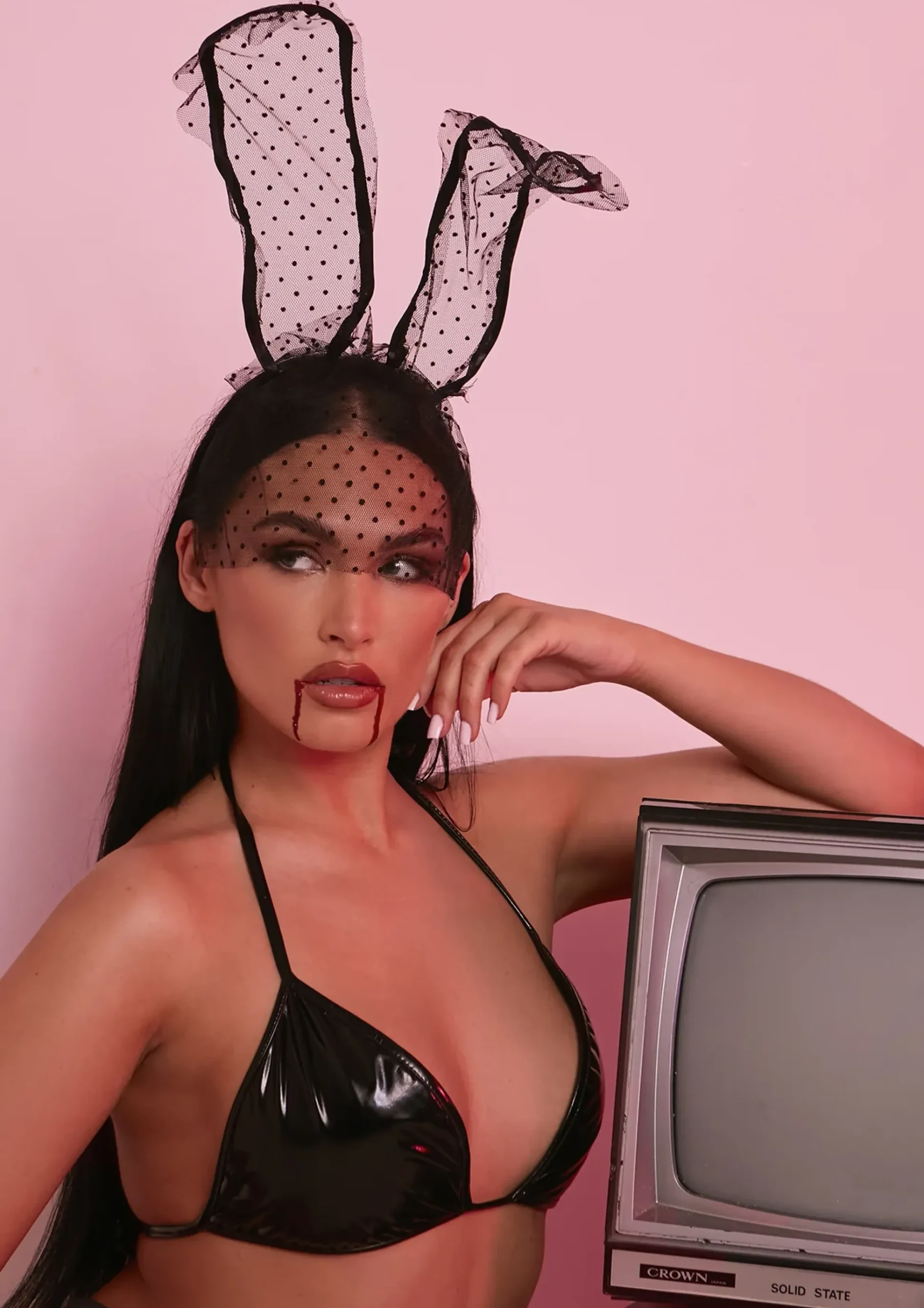 Hot Claire Black Bunny Ears Veiled Headband Women Hair Accessories