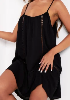 Online Claire Black Crochet Detail Beach Mini Dress Women Dresses