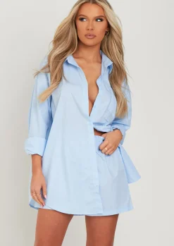 Clara Pastel Blue Thick Cotton Oversized Shirt^Missy Empire Flash Sale