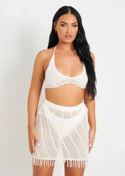 Clara White Knitted Crochet Bralet^Missy Empire Fashion