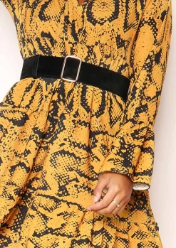 Sale Clare Mustard Snake Print Smock Dress Women Dresses