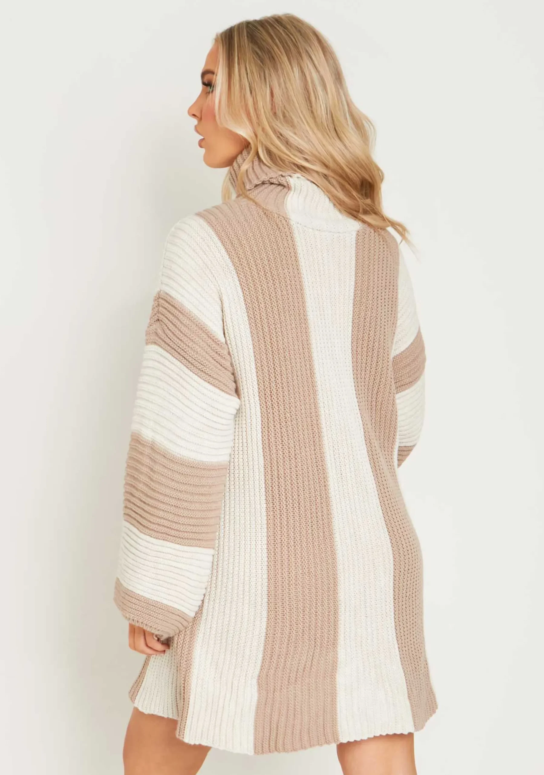 Sale Coco Beige Knitted Stripe Roll Neck Jumper Dress Women Dresses