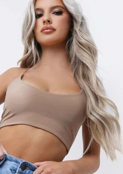 Corazon Camel Basic Round Scoop Neck Strappy Bralet^Missy Empire Shop