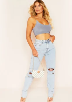 Corazon Grey Basic Round Scoop Neck Strappy Bralet^Missy Empire Hot