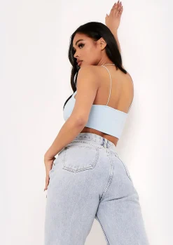 Corazon Pastel Blue Basic Round Scoop Neck Strappy Bralet^Missy Empire Shop