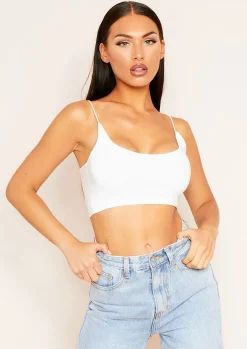 Corazon White Basic Round Scoop Neck Strappy Bralet^Missy Empire Outlet