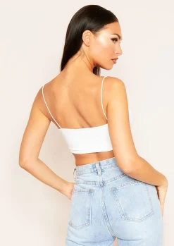 Corazon White Basic Round Scoop Neck Strappy Bralet^Missy Empire Outlet