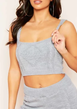 Cruz Light Grey Cable Knitted Ribbed Crop Top^Missy Empire Sale