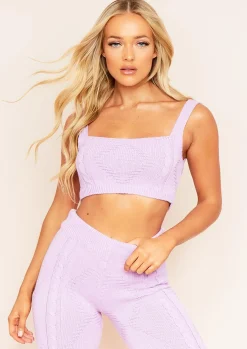 Cruz Lilac Cable Knitted Ribbed Crop Top^Missy Empire Clearance