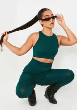 New Cyndi Green Seamless Ribbed High Waisted Leggings Women Seamless & Shapewear