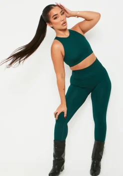 New Cyndi Green Seamless Ribbed High Waisted Leggings Women Seamless & Shapewear