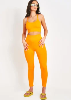 Hot Cyndi Orange Seamless Ribbed High Waisted Leggings Women Seamless & Shapewear