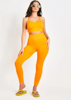 Hot Cyndi Orange Seamless Ribbed High Waisted Leggings Women Seamless & Shapewear