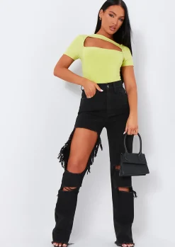 Cyntoia Black Wash High Waisted Cut Out Ripped Denim Jeans^Missy Empire Shop