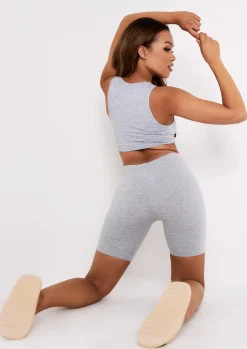 Dahlia Grey Knot Front Thick Plunge Jersey Crop Top^Missy Empire Sale