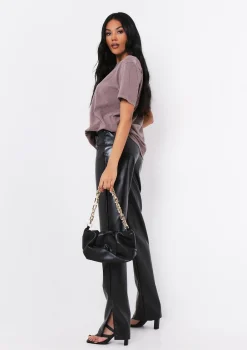 Dahlia Mocha Acid Wash Oversized Crew Neck T-Shirt^Missy Empire Outlet