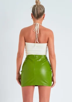 Dania Green V Front Leather Look Mini Skirt^Missy Empire Cheap