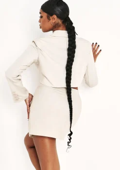 Danna Beige Plunge Cropped Blazer^Missy Empire Flash Sale
