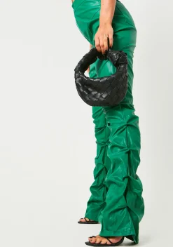 Shop Darelle Green High Waisted Ruched Pu Trousers Women Trousers