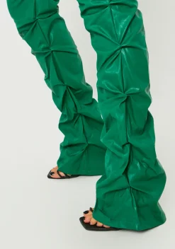 Shop Darelle Green High Waisted Ruched Pu Trousers Women Trousers