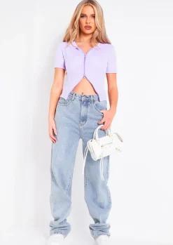 Darva Lilac Double Zip Knitted Ribbed Top^Missy Empire Hot