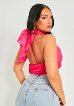 Dayna Pink Wrap Around Halterneck Scarf Top^Missy Empire Best Sale