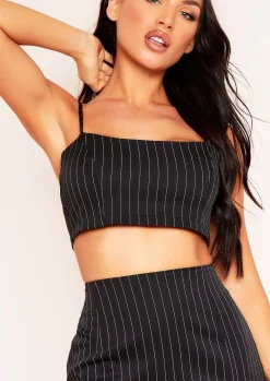 Della Black Pinstripe Strappy Crop Top^Missy Empire Shop