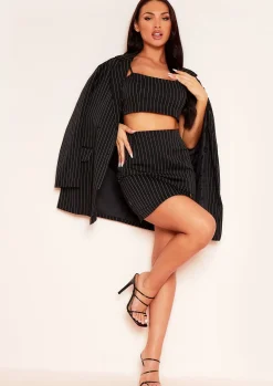 Della Black Pinstripe Strappy Crop Top^Missy Empire Shop