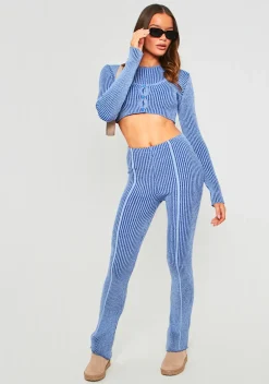 Flash Sale Demi Blue Contrast Knit Trousers Women Trousers