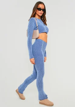 Flash Sale Demi Blue Contrast Knit Trousers Women Trousers