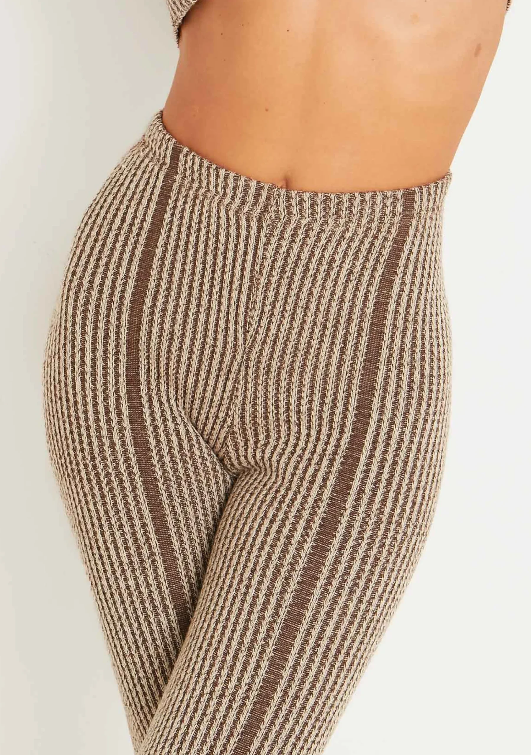 New Demi Brown Contrast Knit Trousers Women Trousers