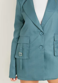Demi Teal Cargo Pocket Blazer^Missy Empire Hot