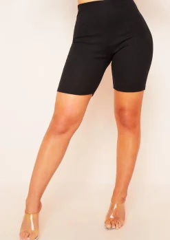 Outlet Derica Black Ribbed Knit Cycle Shorts Women Shorts