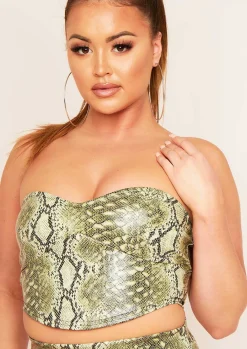 Dianah Green Vegan Leather Snake Print Cupped Crop Top Bralet Corset^Missy Empire New