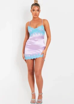 Outlet Dionne Lilac Lace Detail Satin Dress With Slit Women Dresses