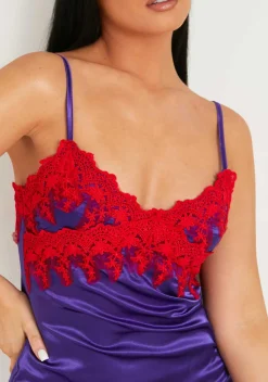 Outlet Dionne Purple Lace Detail Satin Dress With Slit Women Dresses